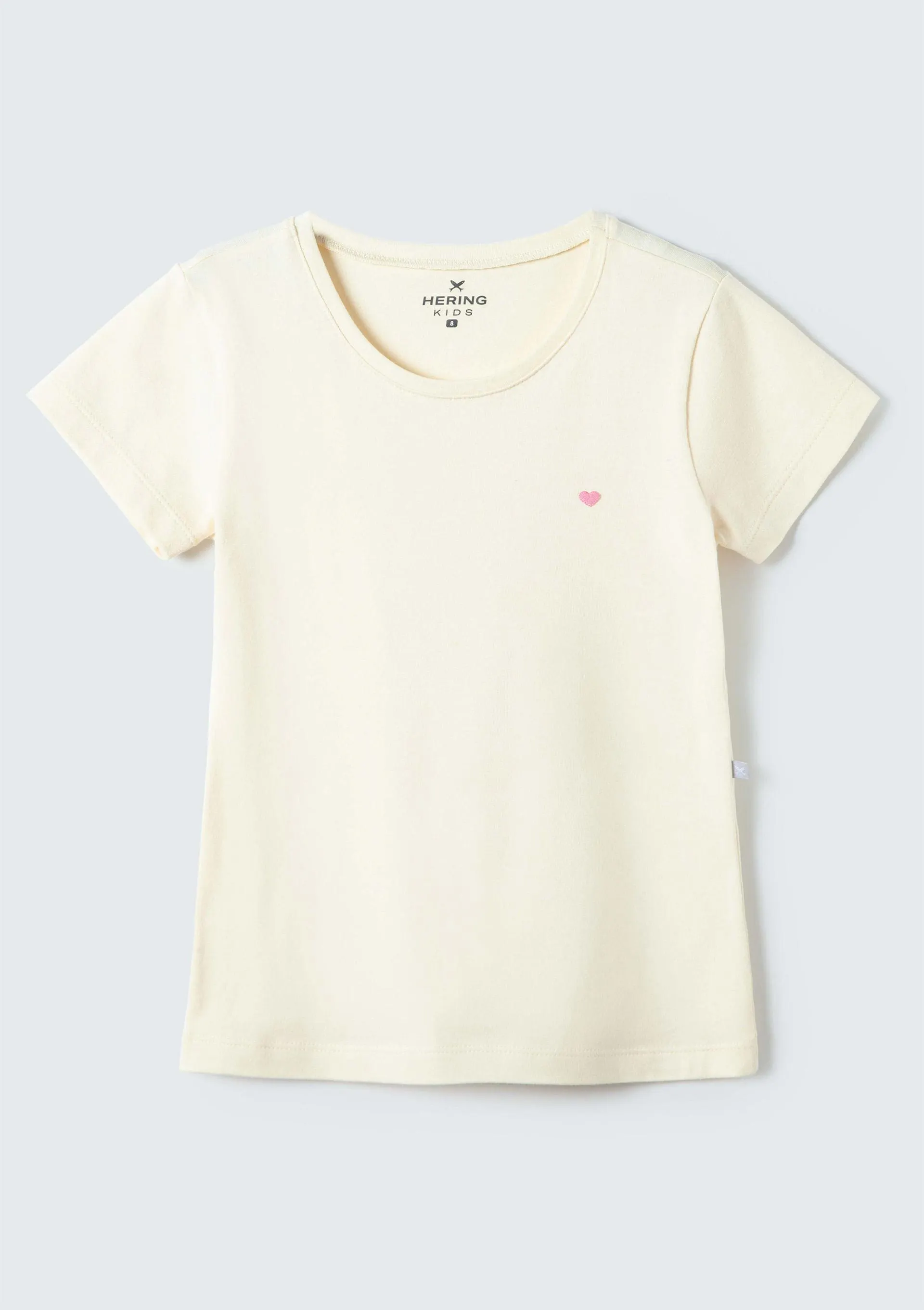 Blusa Básica Infantil Menina Manga Curta Slim Com Bordado Coração - Amarelo