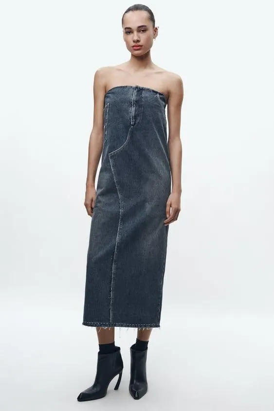 VESTIDO DENIM TRF PESPONTOS LIMITED EDITION