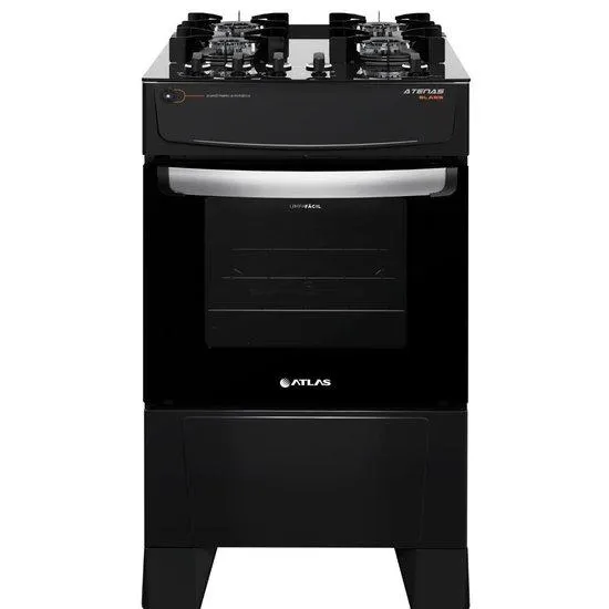 Fogão Atlas 4 Bocas Preto Atenas Glass com Acendimento Automático - Bivolt