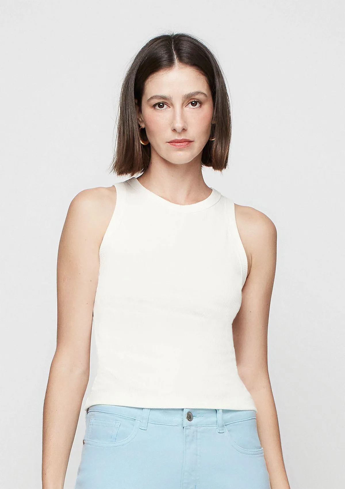 Regata Ajustada Canelada Alças Médias - Off White