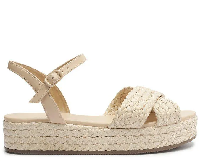 Sandália Plataforma Nude Palha Trançada