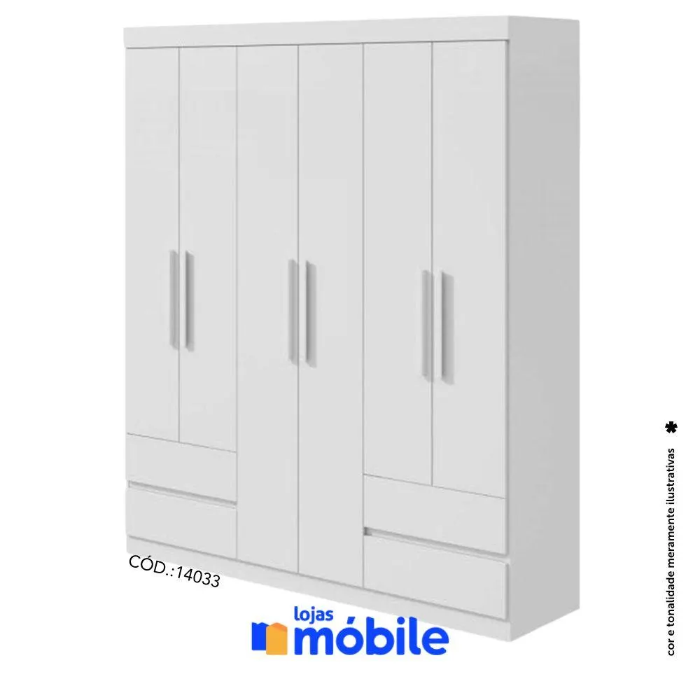 Guarda Roupas Casal 1,77m 6 Portas e 4 Gavetas (14033)