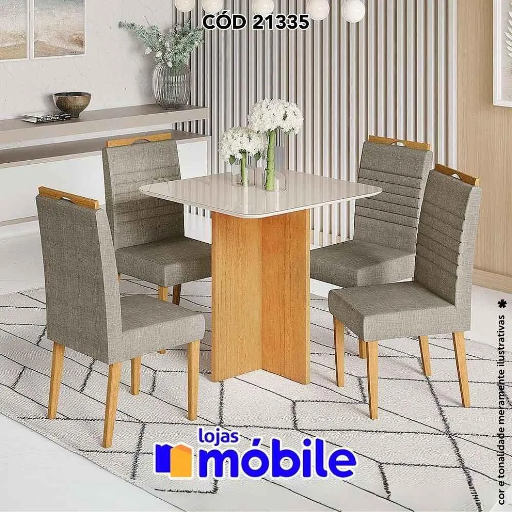 Mesa de Jantar 90x90 TP VD 4 cadeiras (21335)
