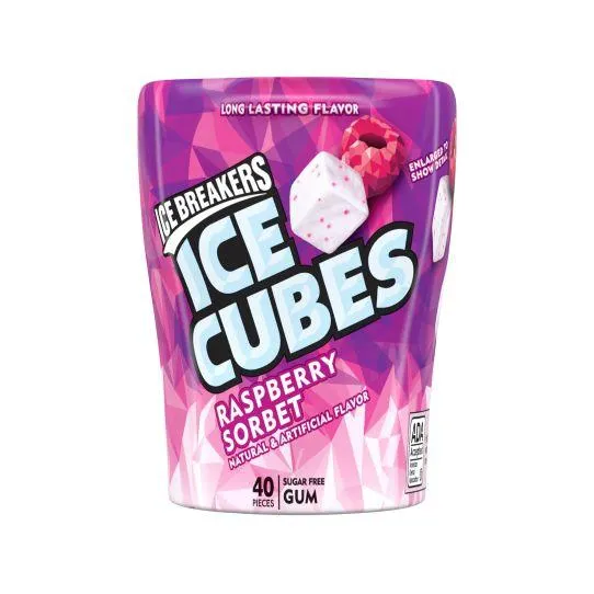 Ice Cubes Sugar Free Raspberry Sorbet Gum Bottle Packs 92g