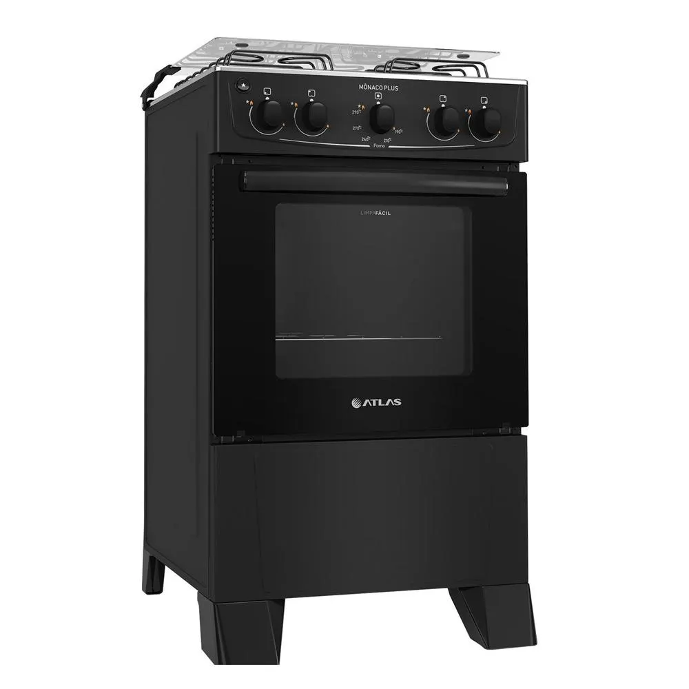 Fogão 4 Bocas de Piso Atlas Mônaco Plus, Acendimento Automático, Preto - 300000714 Bivolt