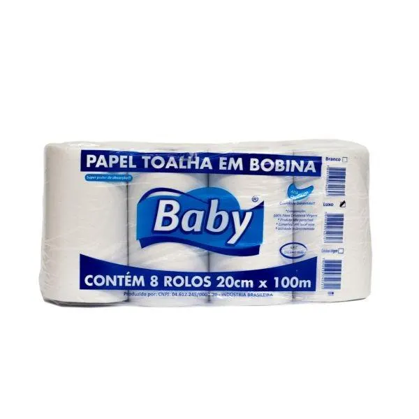 Papel Toalha Bobina Baby 20cm x 100m Luxo PT 8 RL