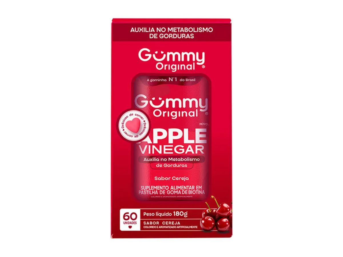 Suplemento Alimentar Gummy Original Apple Vinegar Sabor Cereja 60 Unidades