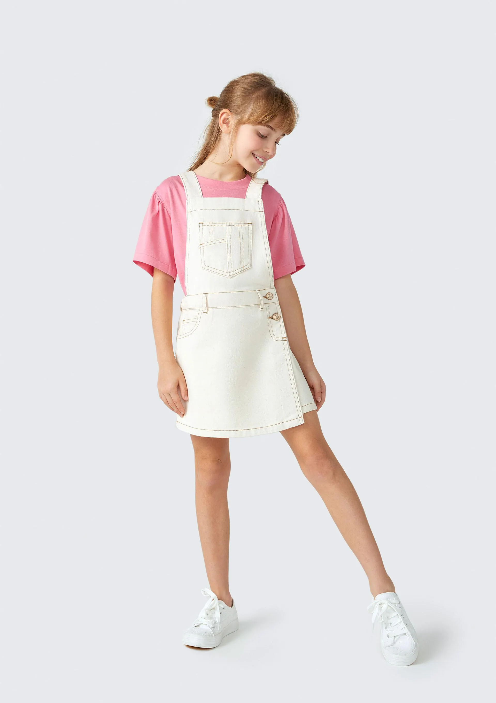 Jardineira Infantil Menina Reta Em Sarja - Off White