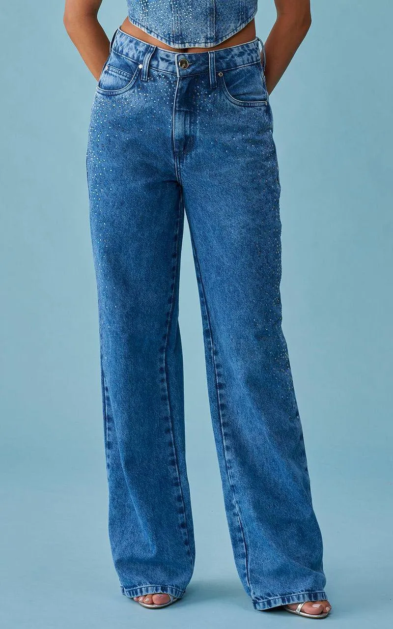 Calça Feminina Wide Leg Cintura Baixa - INDIGO