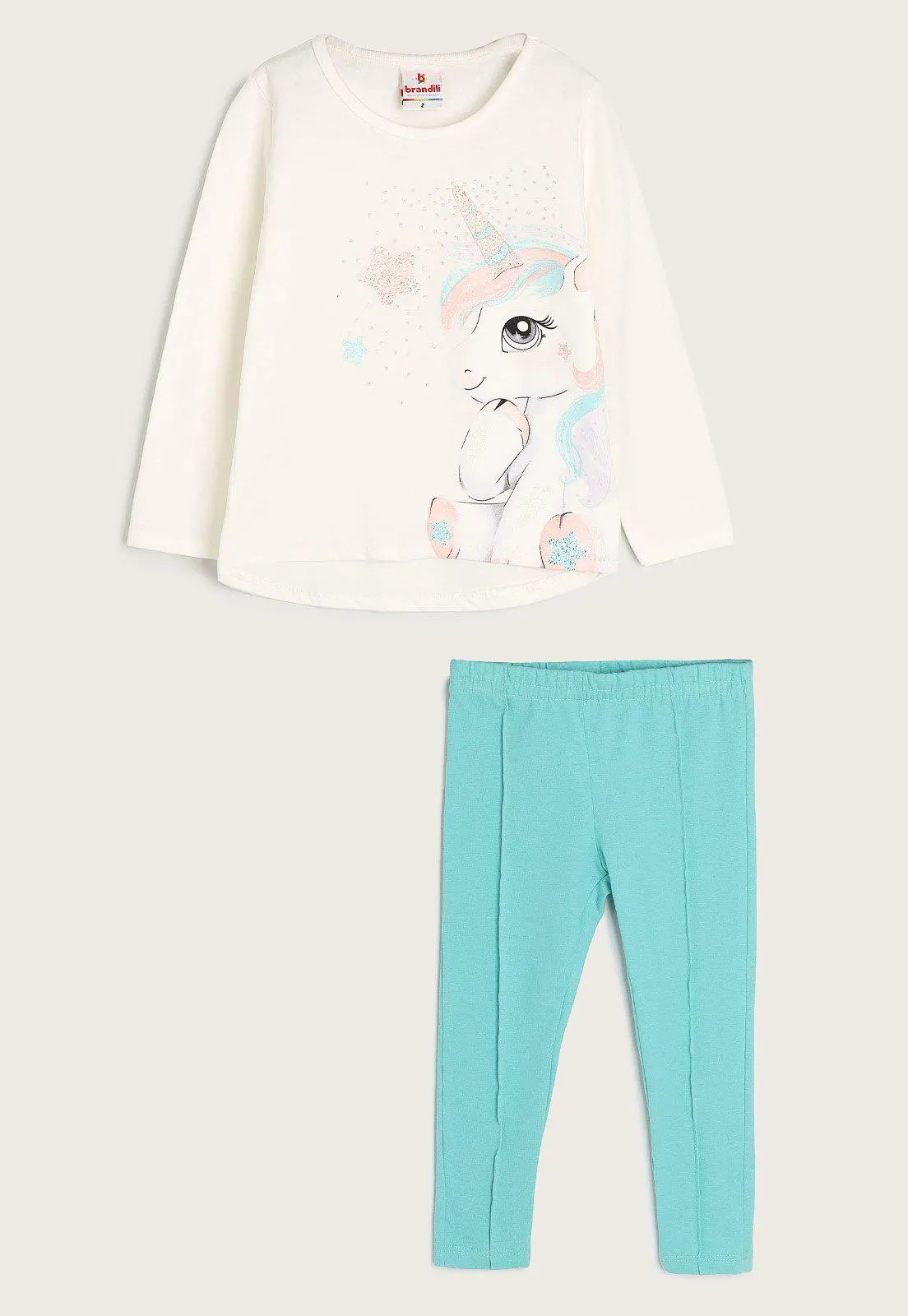 Conjunto 2pçs Manga Longa Infantil Brandili Unicórnio Verde