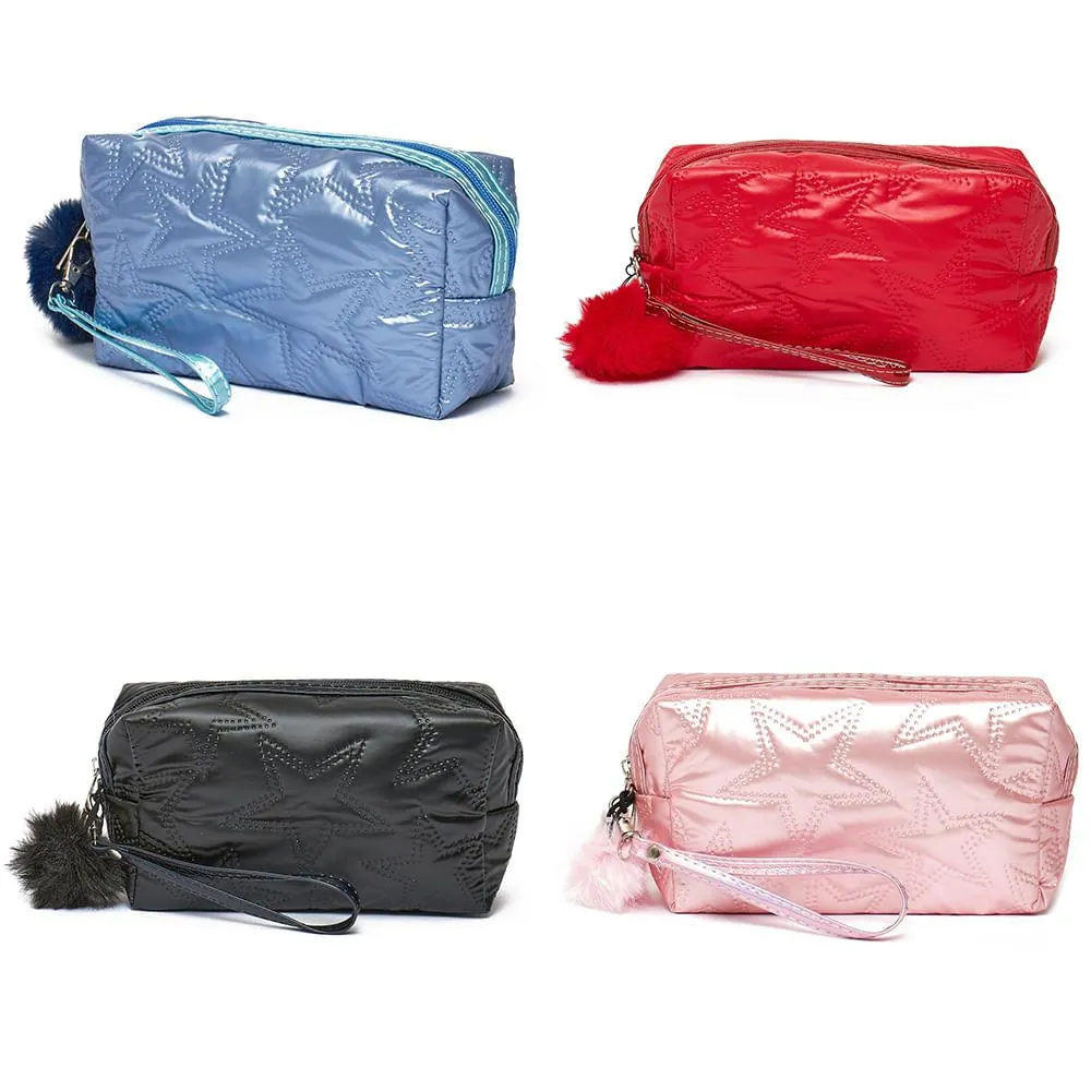 Necessaire Com Pompom Retangular Alça de Mão Removível Costura Estrela Pvc Sortida NS2390 - Qualis