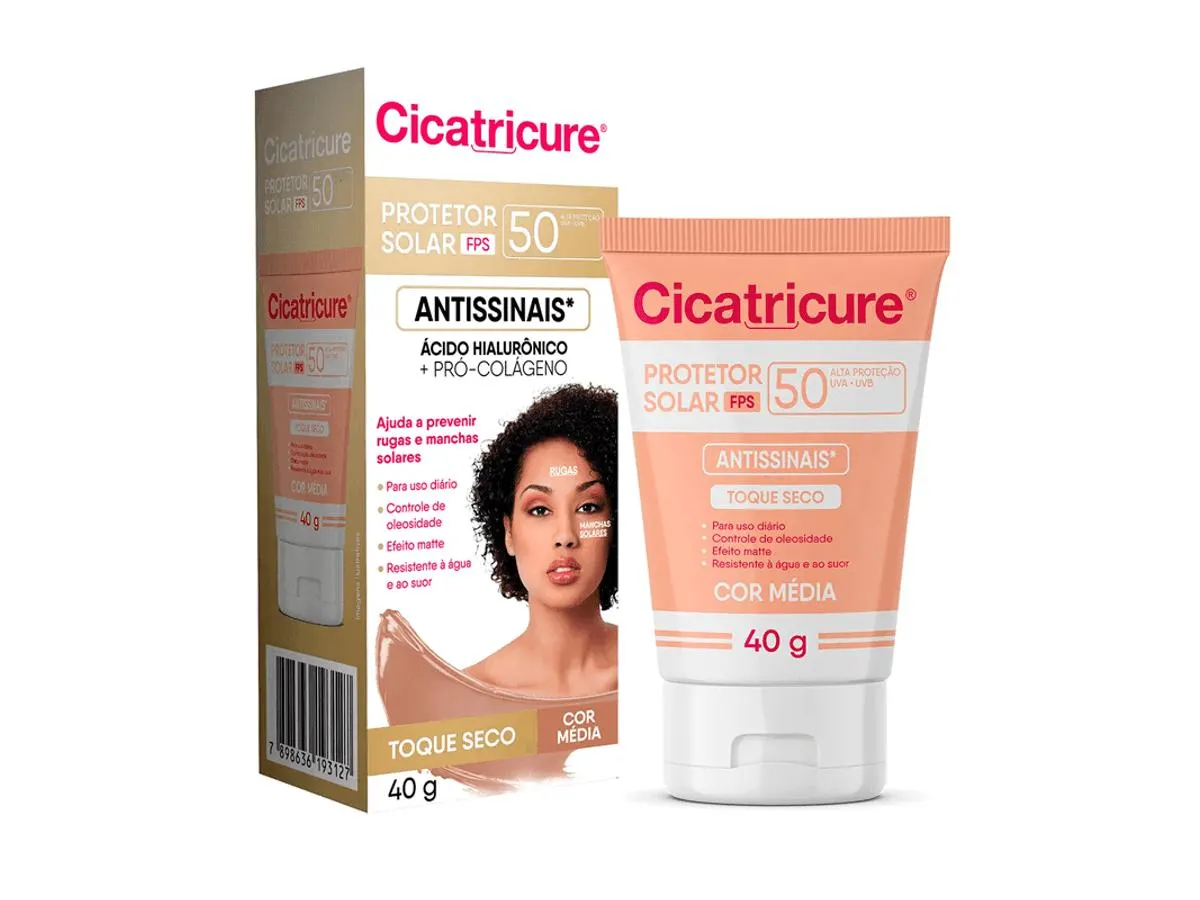 Protetor Solar Facial Cicatricure Antissinais FPS50 Cor Média 40g