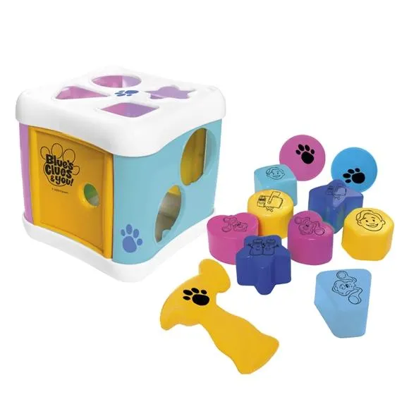 Brinquedo de encaixe educativo caixa encaixa com martelo pistas blue