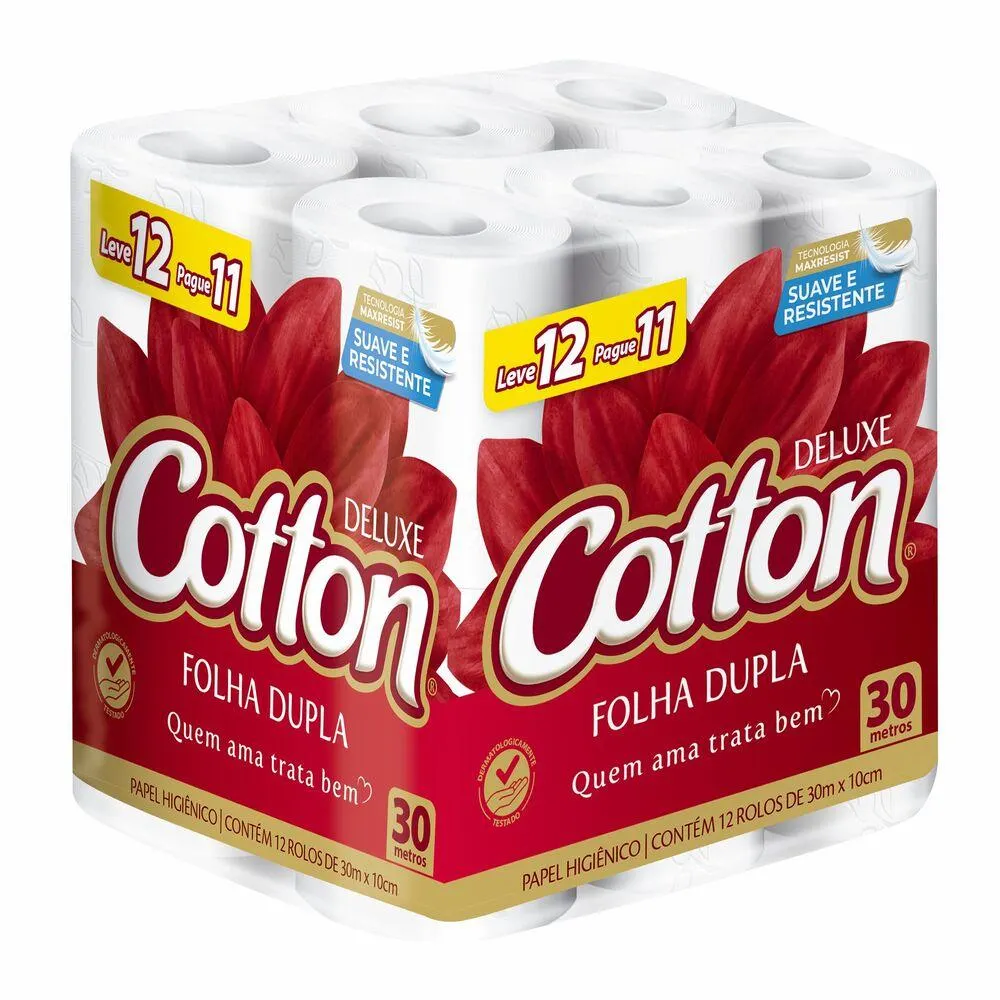Papel Higiênico Folha Dupla Neutro Cotton 30m Leve 12 Pague 11