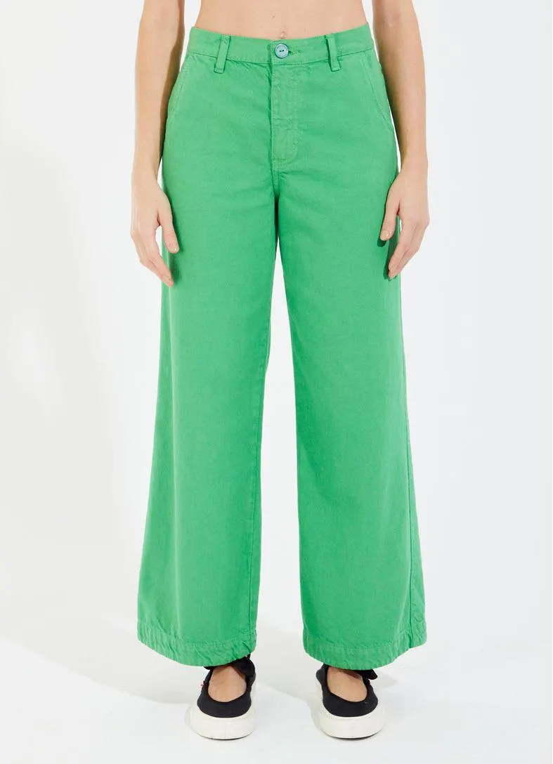 Calça sarja wide leg classic verde