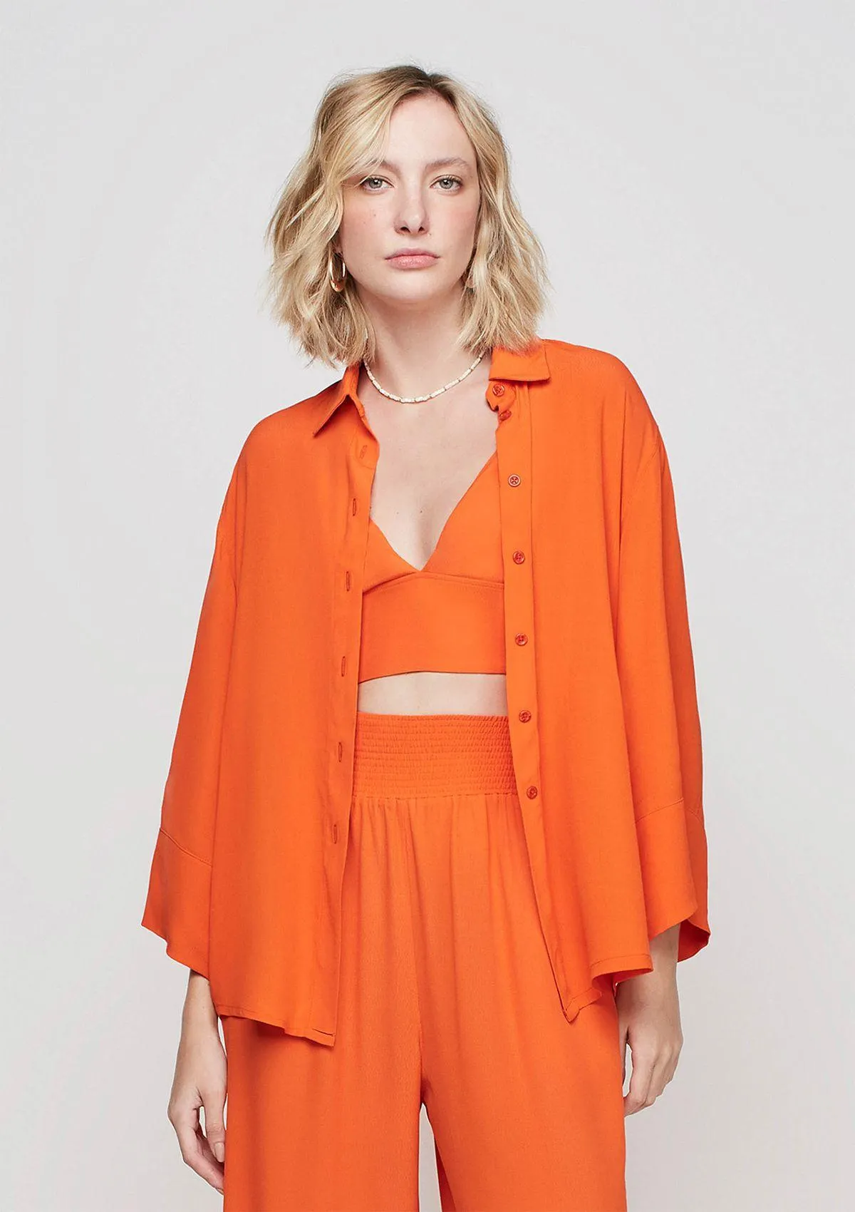 Camisa Ampla Alongada Em Viscose - Laranja