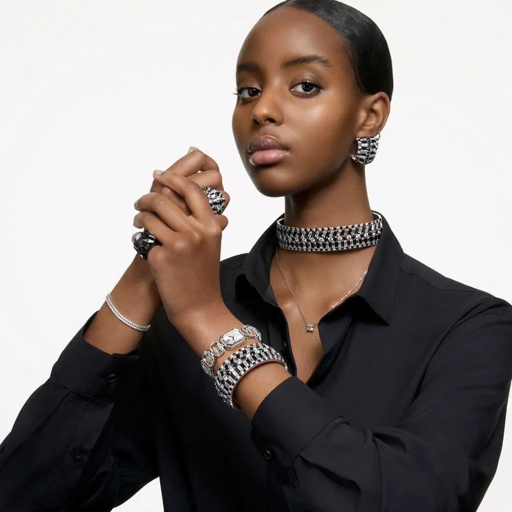 Brincos compridos Constella, Lapidação redonda, Branco, Lacado a ródio