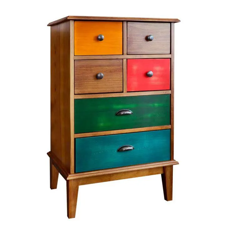 Cômoda Colors 6 GV Castanho e Colorido