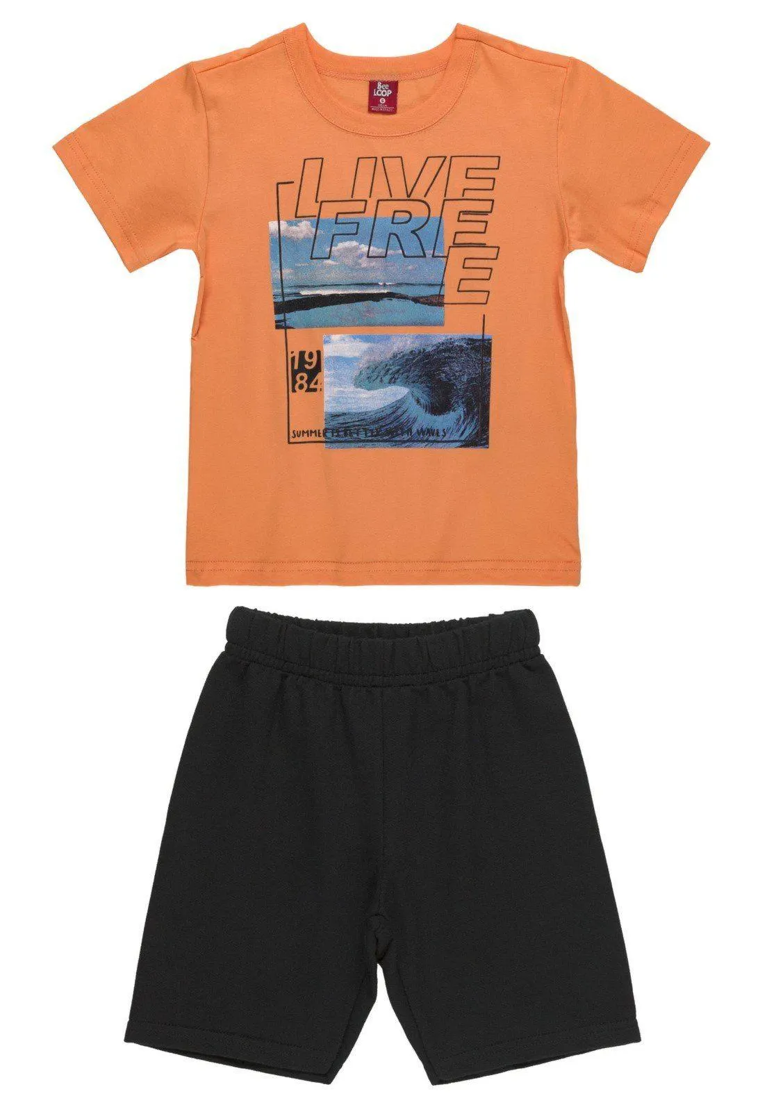 Conjunto Menino Camiseta E Bermuda Sem Felpa Bee Loop Laranja