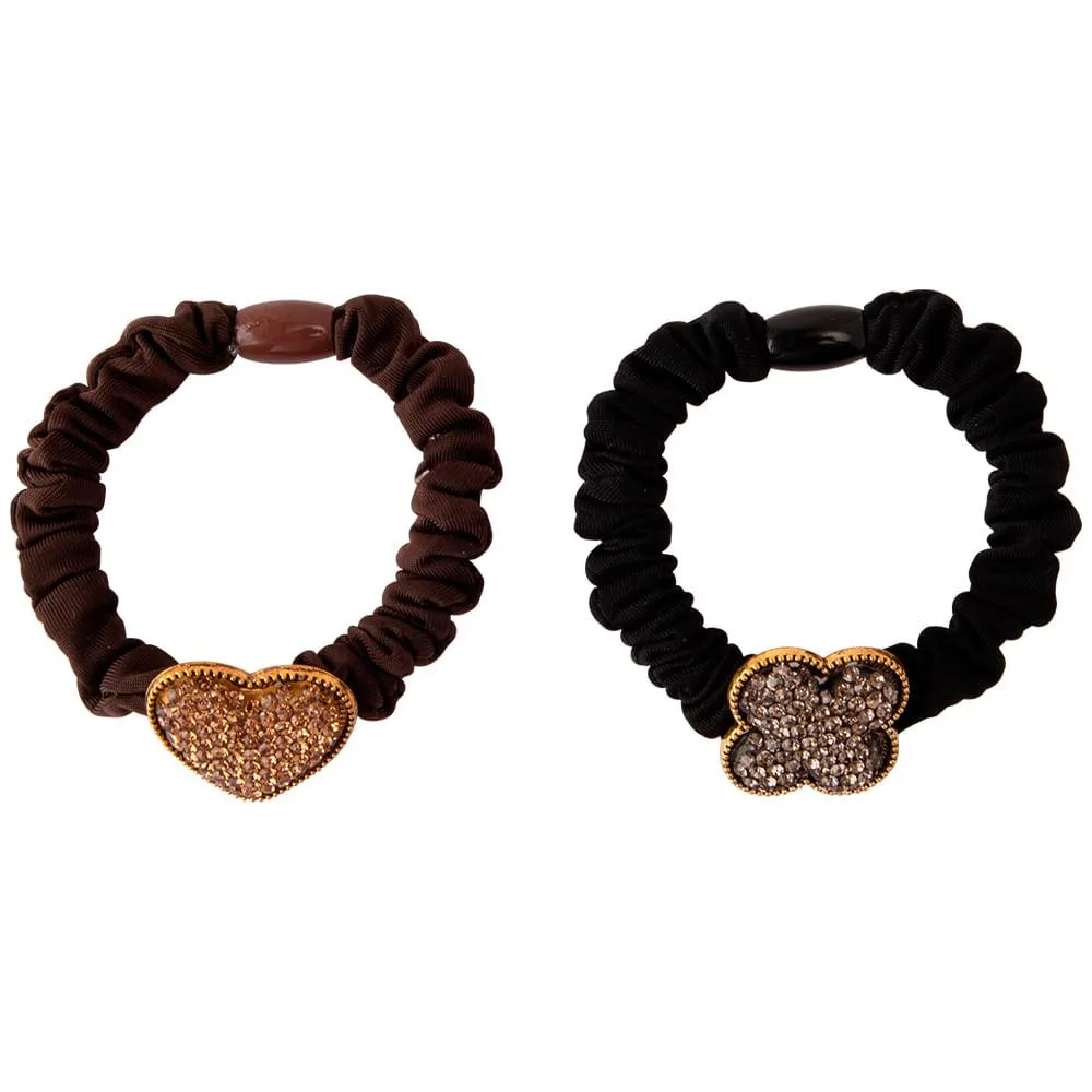 Kit de Elásticos para Cabelo Coração Flor Pedrinhas Poliéster Sortido 2 Peças 6cm LM1877 - honeyhome