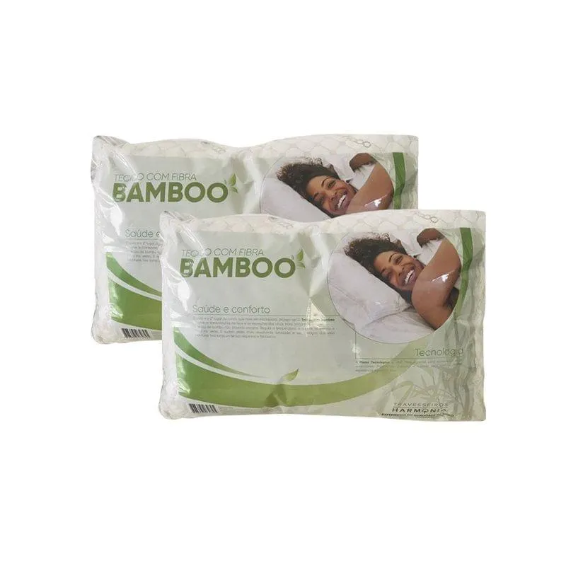 Kit com 2 Travesseiros Bamboo 60% Algodão 24% Poliéster 50x70cm - Polimeros