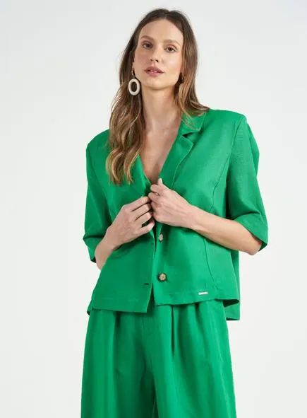 Blazer Cropped Linho Oversized