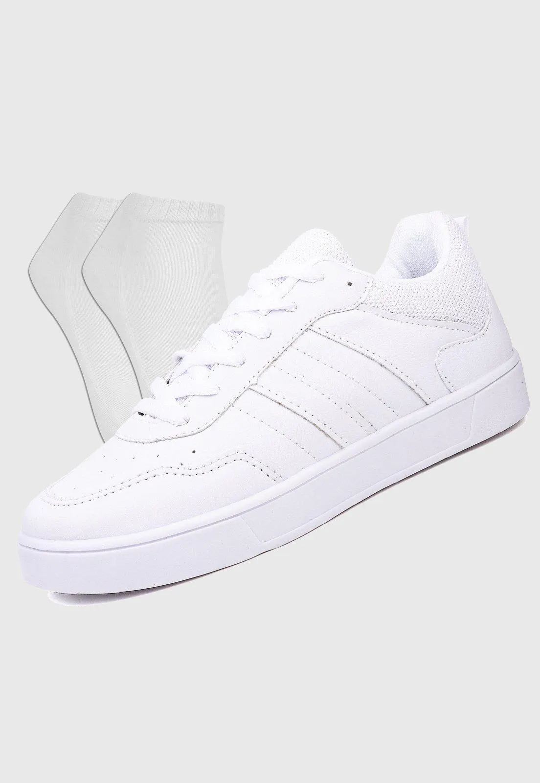 Tênis Sapatênis Casual Feminino Sneacker RYN R977 Meia - Branco