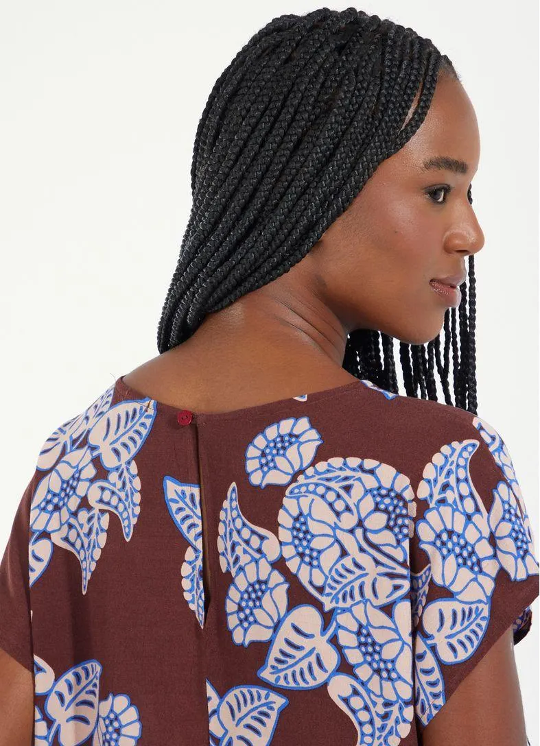 Blusa manga estampada floral vintage