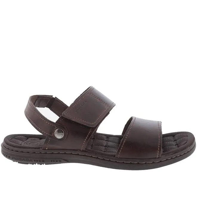 Sandália Pegada Tiras Pespontos Couro Marrom