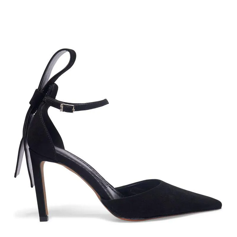 Sapato Scarpin Preto Camurça Bico Fino
