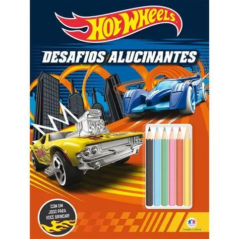 Livro Grampeado com lápis de cor Hot Wheels - Desafios alucinantes Editora: Ciranda Cultural