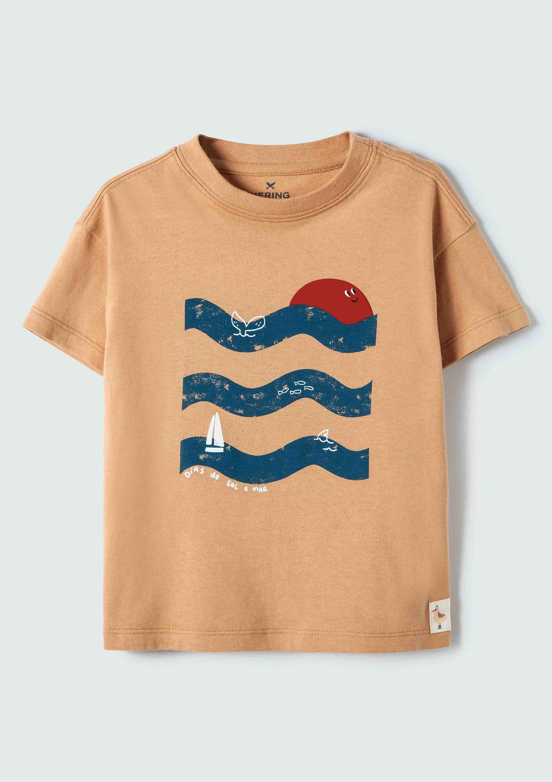 Camiseta Infantil Menino Toddler Manga Curta Estampada - Bege