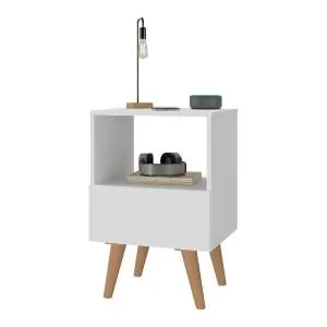 Mesa de Cabeceira com Gaveta 36cm Retrô Multimóveis EX4005 Branco/Canelato