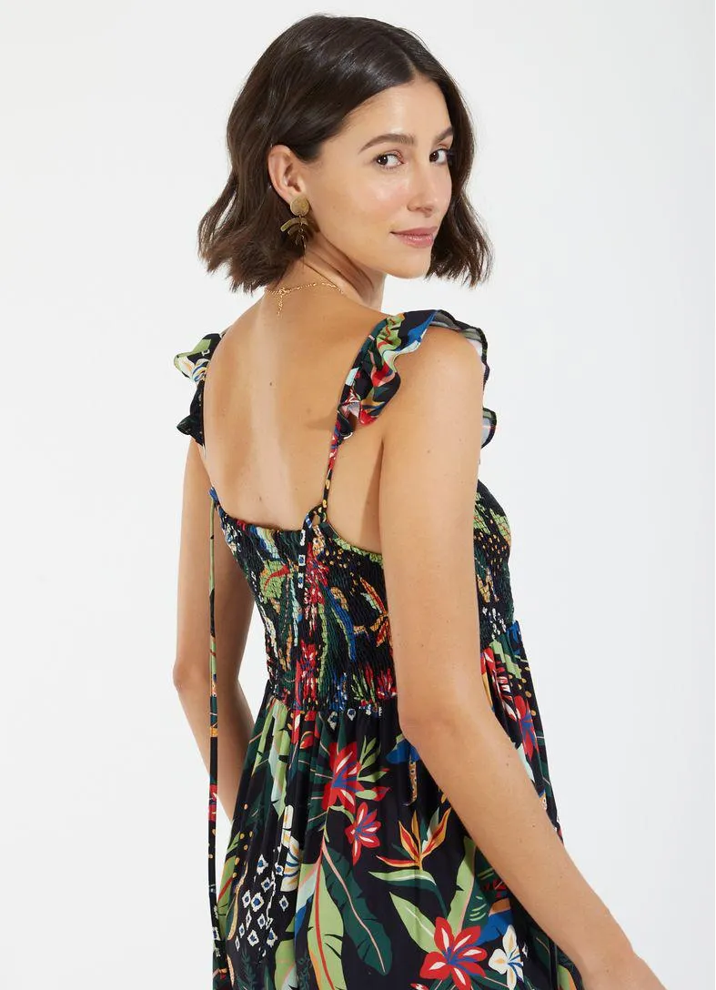 Vestido lastex estampado nativa preto