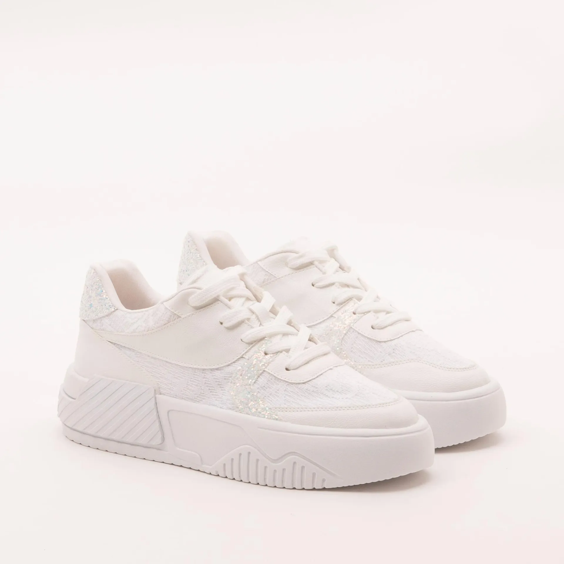 Tênis plataforma glam - BRANCO/PRATA
