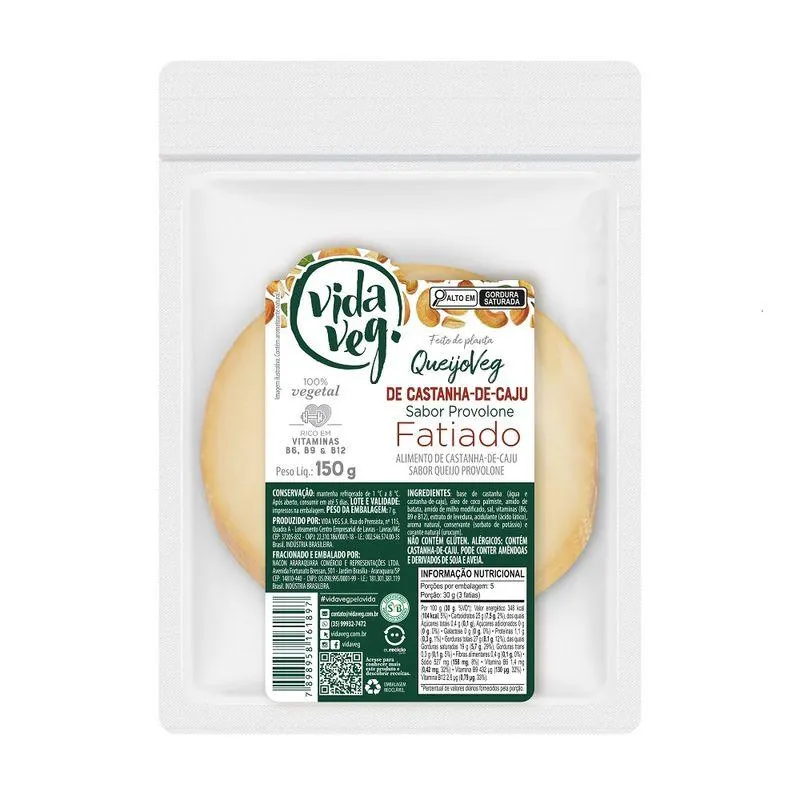 Queijo Vegetal Castanha Caju Vida Veg Provolone Fatiado 150g