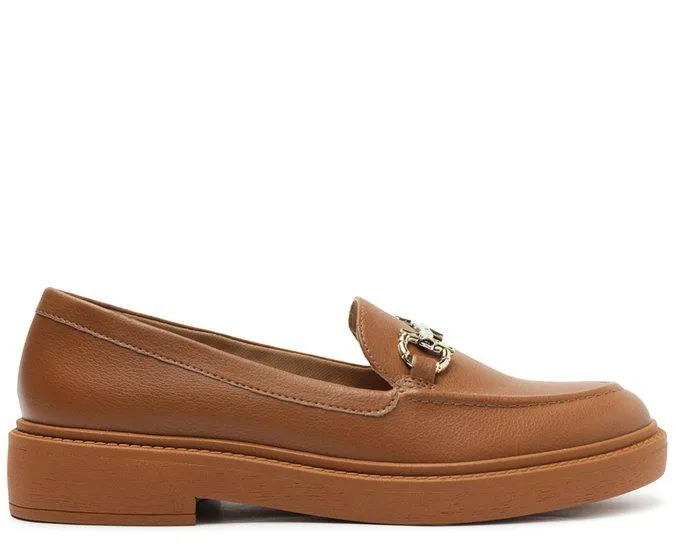 Mocassim Marrom Sola Alta Bridão Dourado