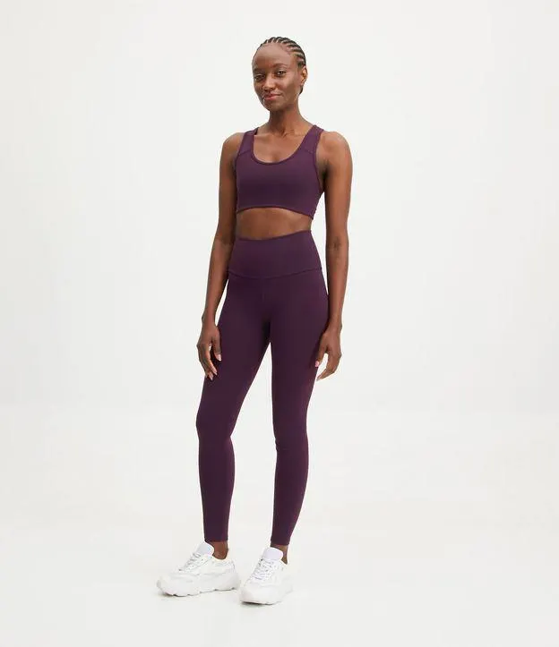 Calça Legging Esportiva em Poliamida com Cós Alto Roxo