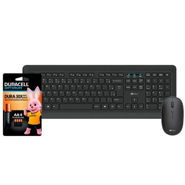 Kit Wireless (Teclado/Mouse), Preto, KMW300, App-Tech + Pilha Alcalina Duracell Palito AAA, Optimum CX 1 UN