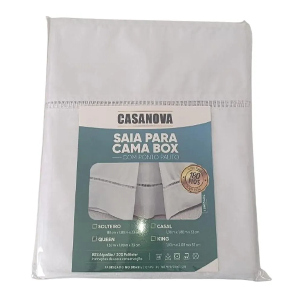 Saia Para Cama Box King Ponto Palito Micropercal Branca 909 - Casanova