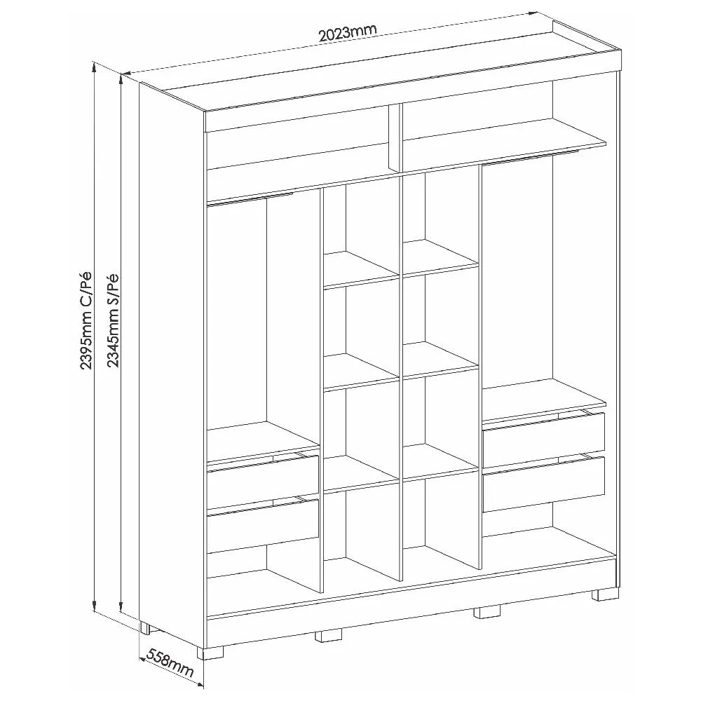 Roupeiro 2 portas 4 gavetas Castro 0920M Cedro e Branco Line teste