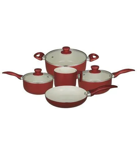 Jogo de Panelas Cerâmica 5 Peças Vermelho Útil Bazar