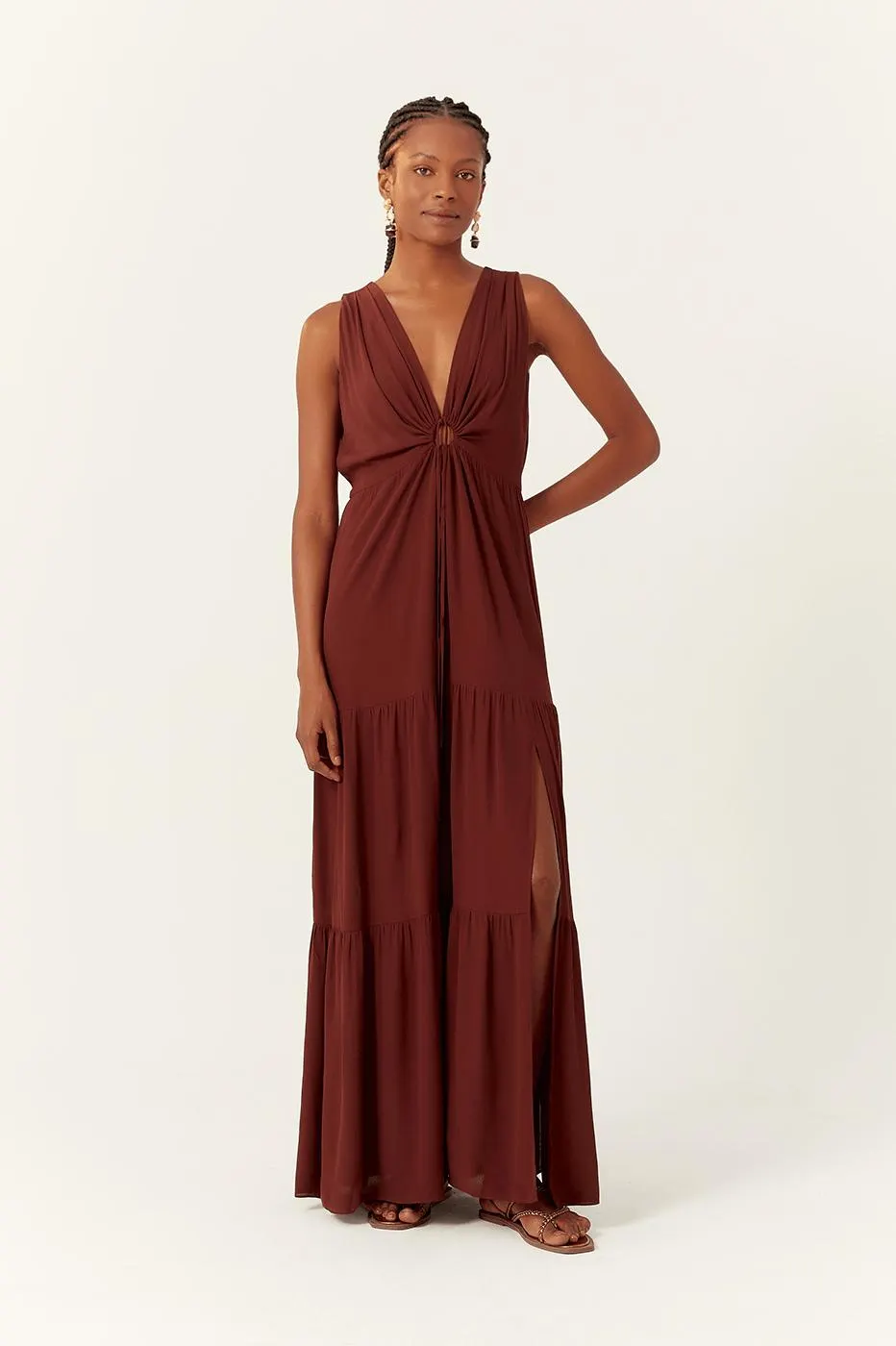 Vestido Cropped Crepe Frente Vazada