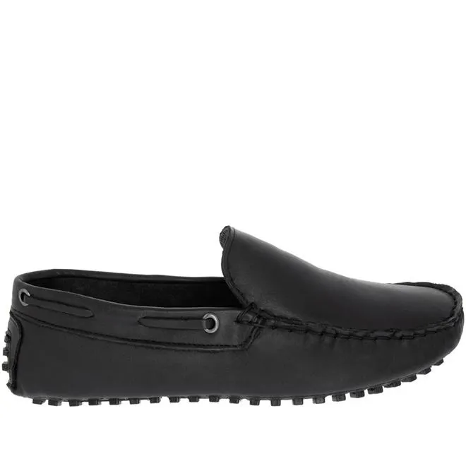Mocassim Driver Woche Pespontos Couro Preto
