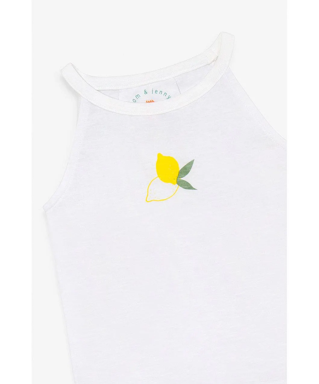 Pom & Jenny Σετ αμάνικη λευκή μπλούζα και κάπρι κολάν με λεμόνια