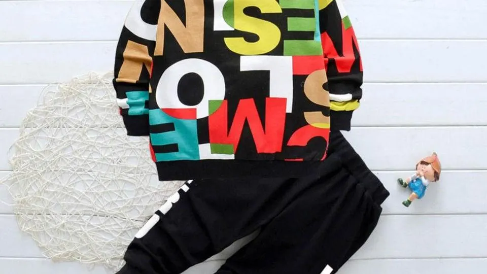 Boy’s Letter Print Pullover and Pants set