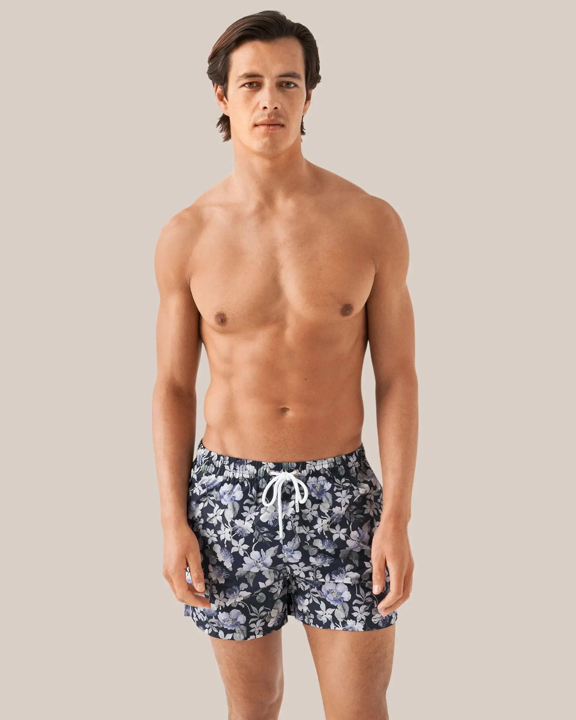 Navy Floral Print Swim Shorts