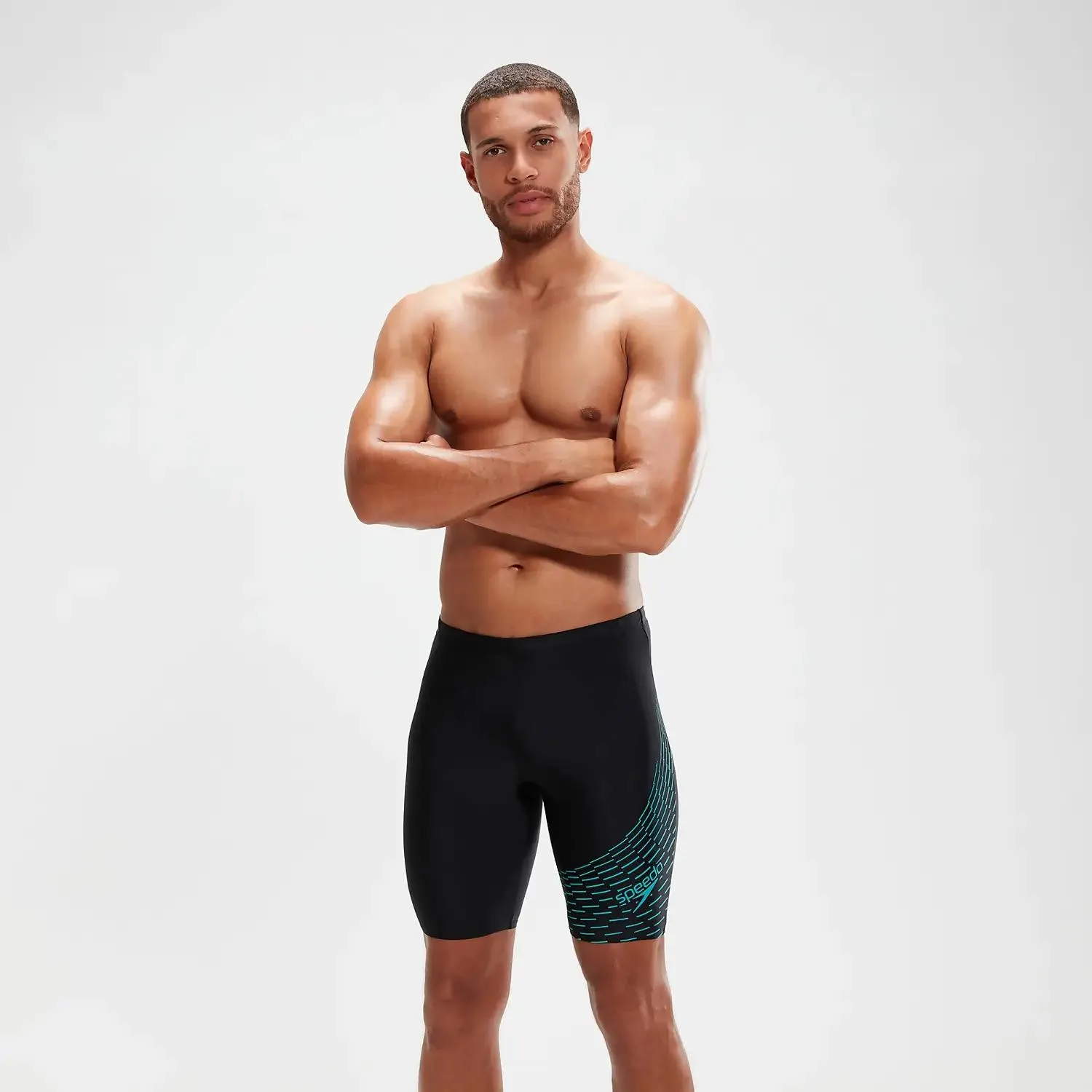 Bañador entallado Medley con logotipo para hombre, negro/azul agua