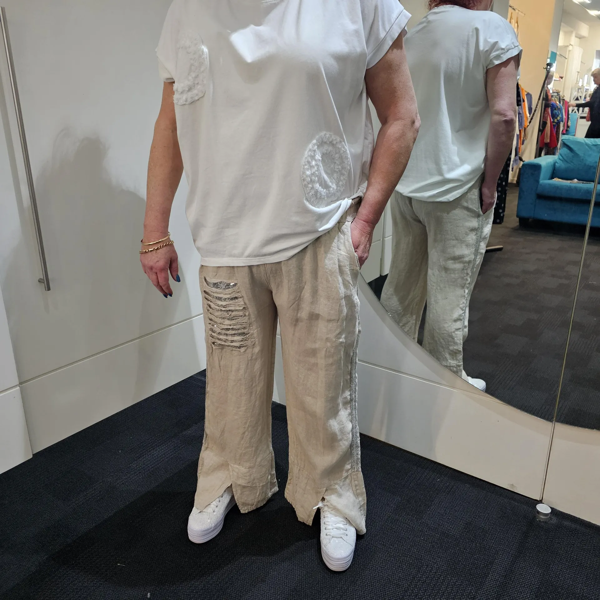 Sequin Slash linen Pants Taupe