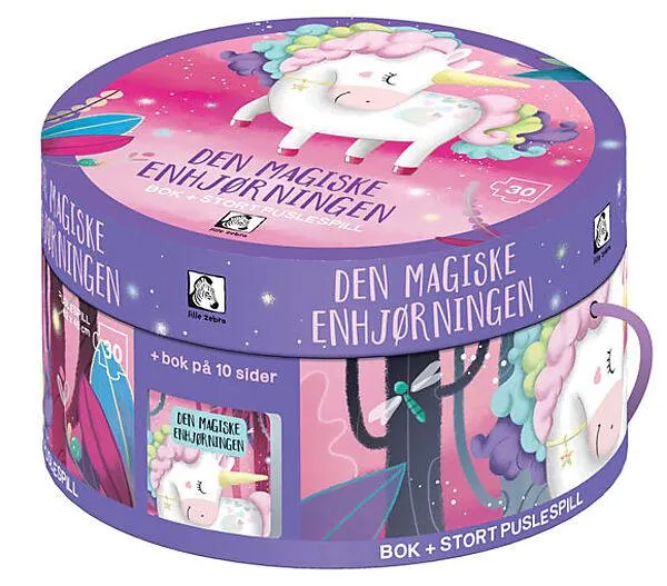 Rund boks med puslespill Enhjørning